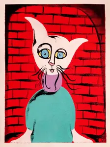 Street Cat Original Acrylic Painting #2 (Poster Style) 9"x12" on Loose Cotton Canvas Red Brick Wall Art for playful Home Decor