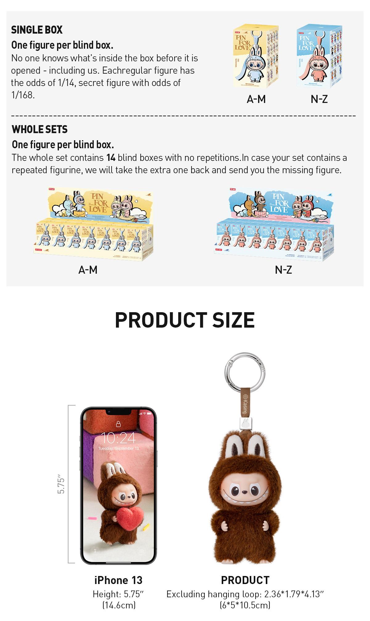 POP MART THE MONSTERS Pin for Love Series - Vinyl Plush Pendant blind box (A-M), Labubu Collectible Toys-1.0