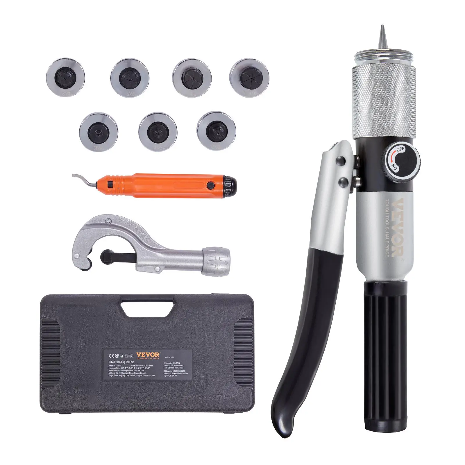 【Summerfinds】VEVOR Hydraulic Tube Expander 3/8" to 1-1/8" ODHAVC Hydraulic Swaging Tool with 7 Pipe Expander HeadsDeburring ToolPipe Cutter for Copper Aluminum Brass Soft Steel Pipes, Construction Tools, Heavy Duty, Work Tools