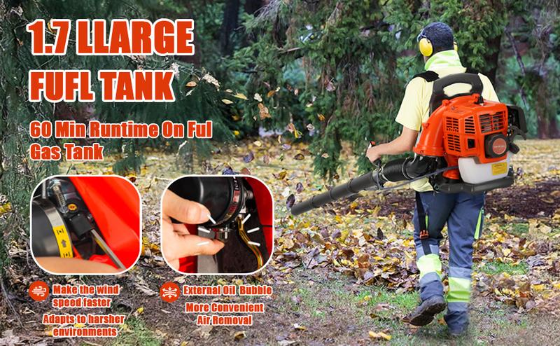 YUCOAP 63CC Professional Backpack Snow Blower - 550 CFM High-Power Gas Blower for Driveway & Walkway, 1.25KW, 6800 RPM  2.