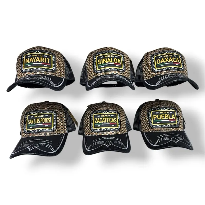 Gorra de Estados de Mexico de Palma Vaquera Charra Cachucha con malla ajustable Vaquero Palm Style Mexican States Trucker Hat Western Style