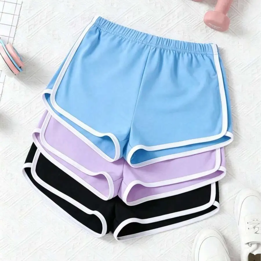 Girls' 3-Pack Elastic Waist Shorts, Soft Summer Athletic Shorts for Kids, Multicolor Lightweight Loose High Waisted Breathable