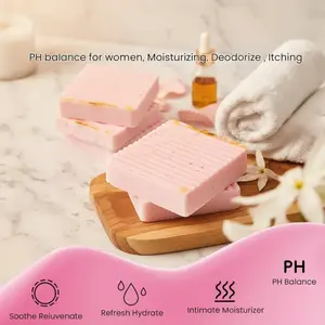 Natural Feminine Care Soap for pH Balance Odor Control Hydration Organic Herbal Ingredients Gentle Effective for Daily Intimate Hygiene Handmade Vegan Rose Scent