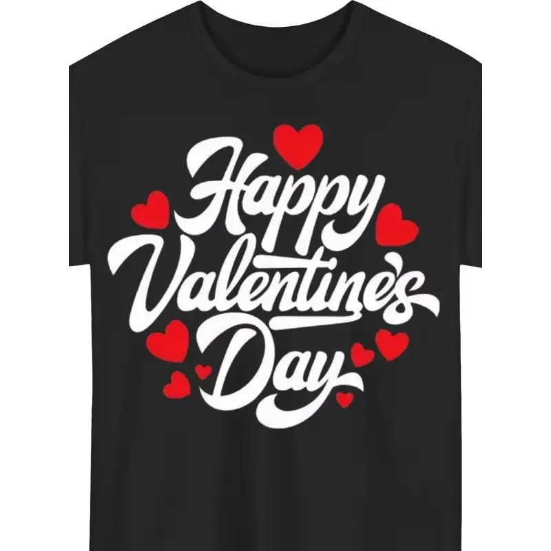 Men'S Casual Short Sleeve T-Shirt | Navy Blue Geometric Print with Happy Valentine'S Day Text & Hearts, Machine Washable, Crew Neck, Perfect for Spring, Summer, Fall, Valentine'S Day Gift for Him