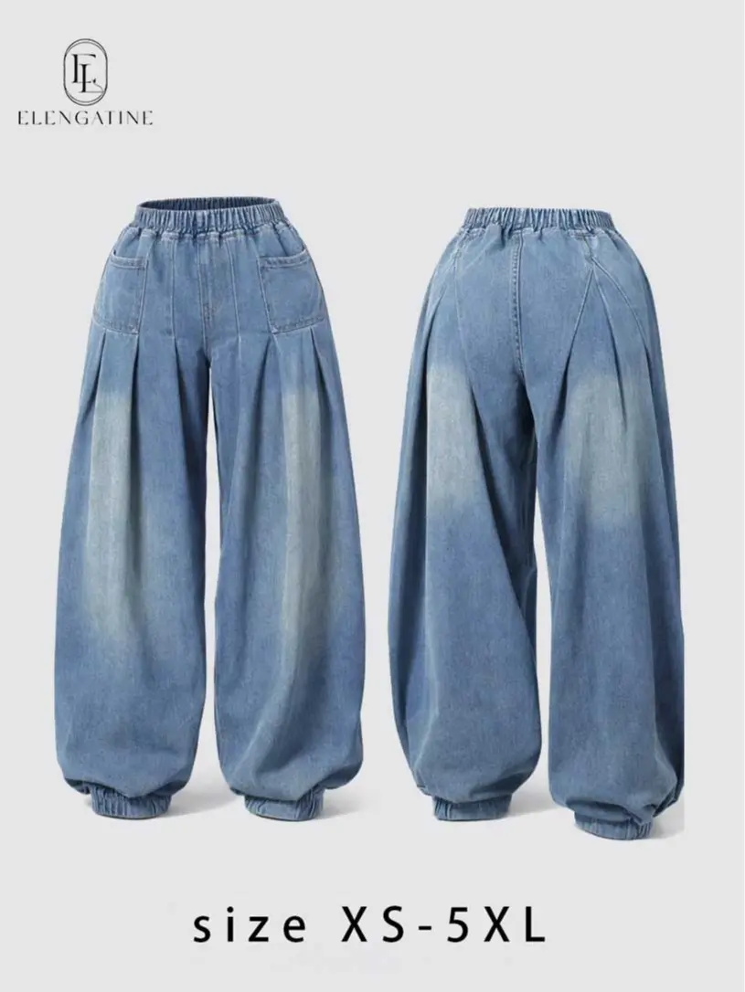 Lady's Slouchy Wide-Leg Jeans - Soft Cotton Modal Blend Denim Trousers with an Elastic Waist for Casual Everyday Wear and Travel,back to school shopping