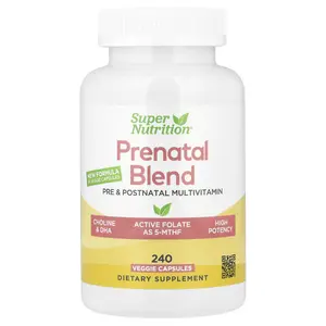 Super Nutrition Prenatal Multivitamin with Super Greens, Spice Complex, Vitamin C, Choline and Folate, 240 Veggie Capsules