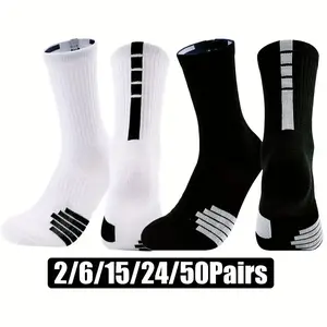 Unisex Athletic Crew Socks 6/10/15 Pairs Breathable Terry Bottom Sports Socks for Football Basketball Baseball Cycling Running & Tennis Ribbed Cuff Striped Design Machine Washable Tubesocks 2% Spandex