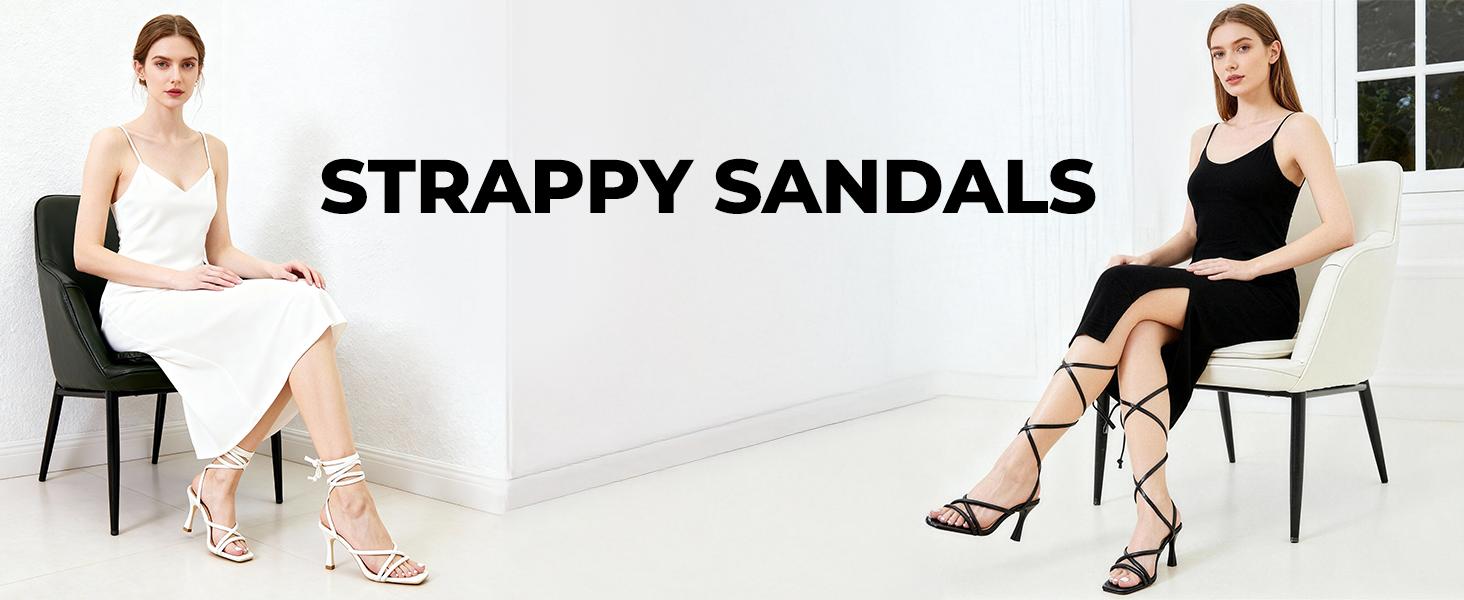 Women's Strappy Heeled Sandals for Wedding, Prom, Party, Tie up Stiletto Heels Footwear White Open Toe Platform