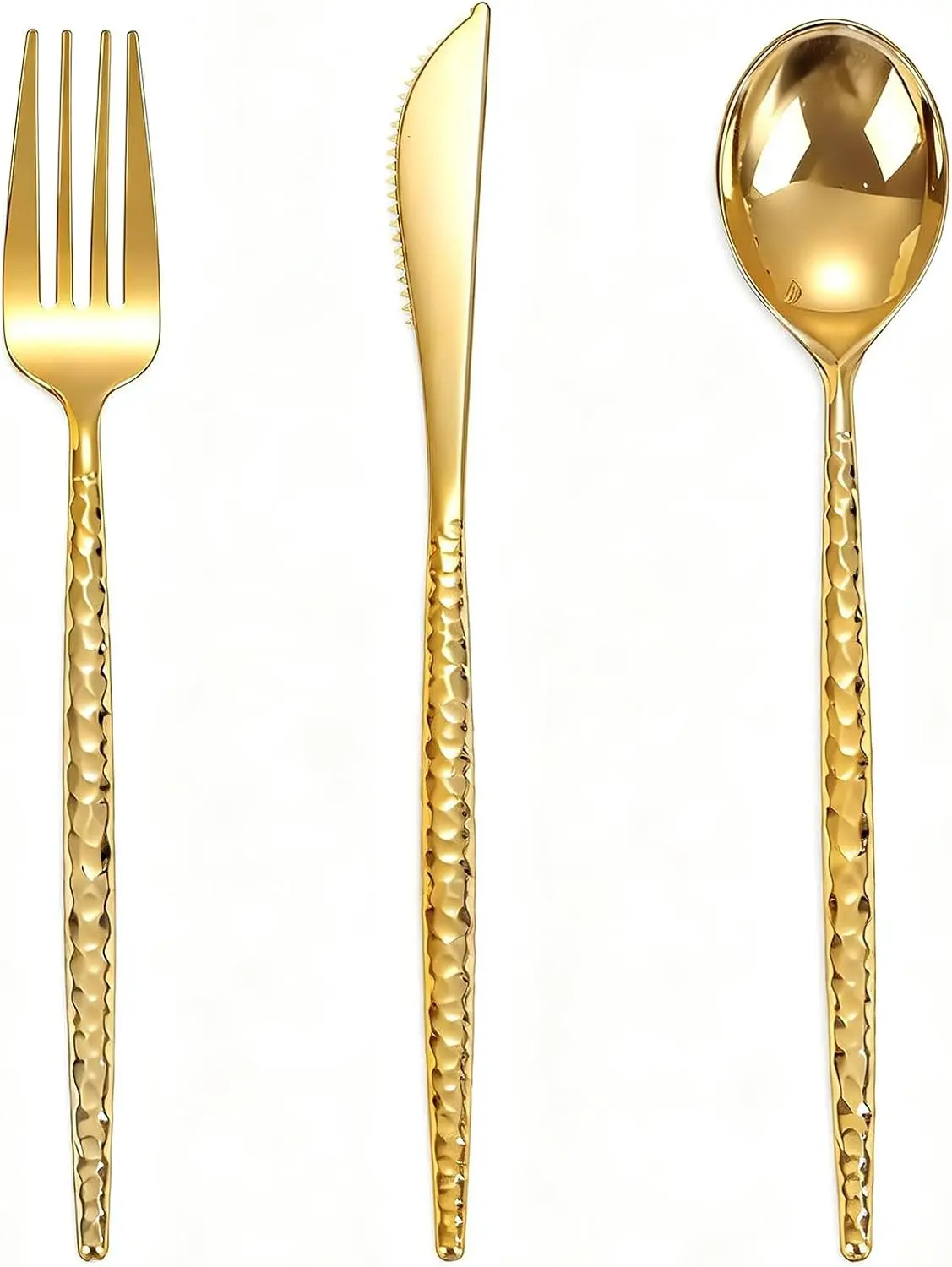 WILLIFE 300 Pcs Gold Plastic Silverware -Heavy Duty Plastic Silverware Includes 100 Forks 100 Spoons 100 Knives, Gold Silverware Set for Party, Wedding, Catering & Holidays