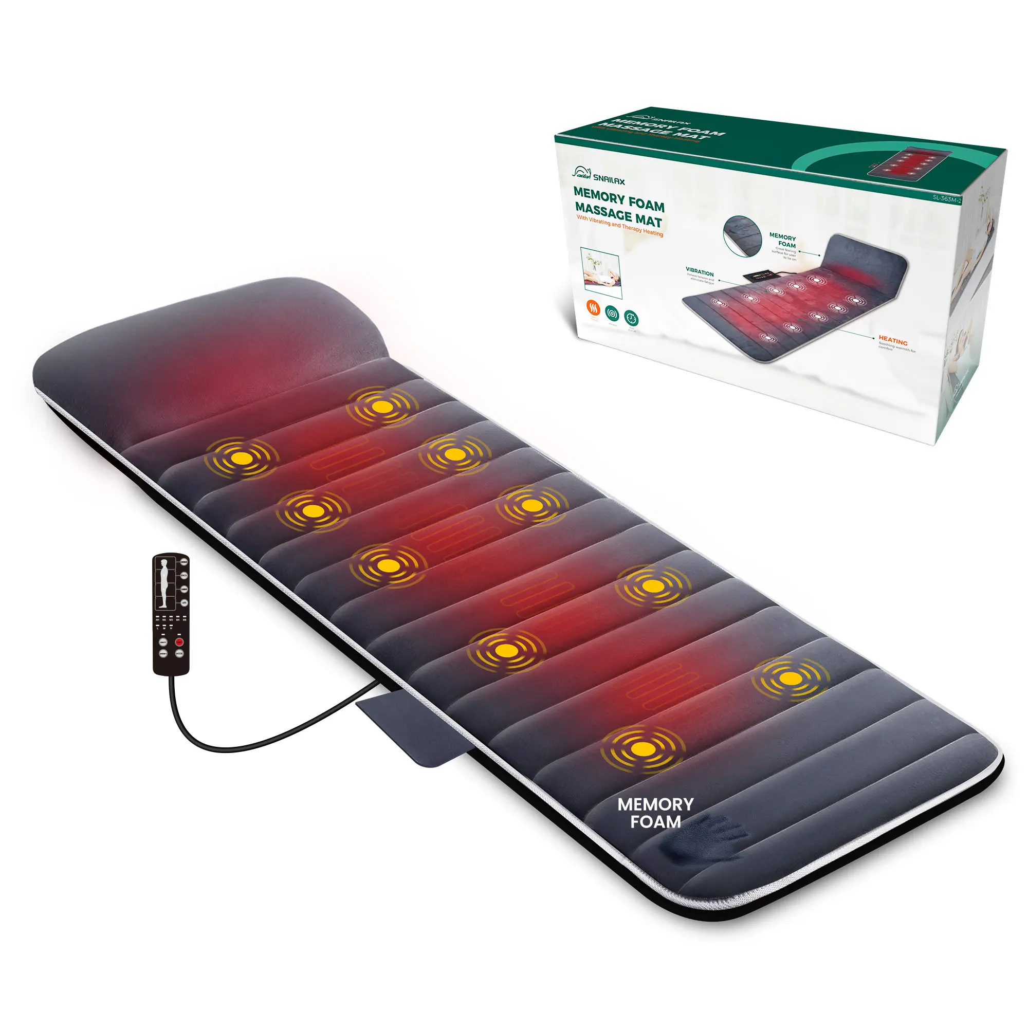 Snailax Polyester Vibrating Full Body Massage Mat with Heat & Remote Control, 10-Motor Plush Memory Foam Heating Pad, 6 Heating Zones, Auto Shut-Off, Home Supplies, Relaxing Gift for Dad, with Shoulder & Low Back Pain Relief Support, Fathers Day, Relaxing
