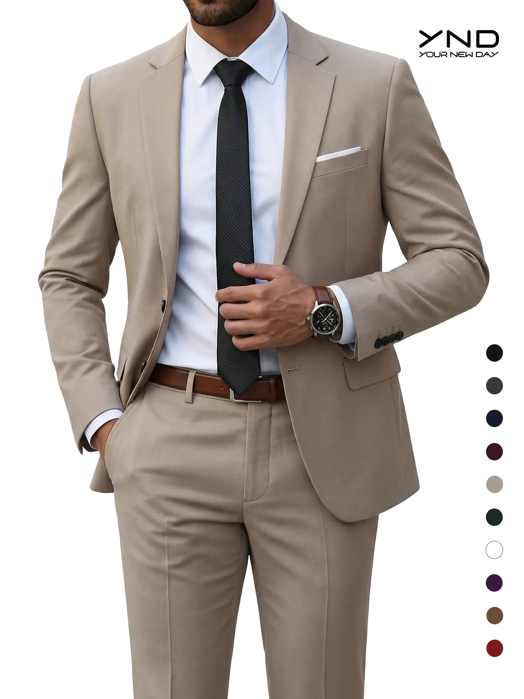 YND Classic Fit 2-Piece Suit, 2-Button Jacket & Pants Set, Tie Strap Tuxedo Jacket, Wedding Suit, Business Dinner, Business Casual, Black Formal Menswear, Business Casual Outfits, Prom Outfits for Men, Office Workwear, Groomsmen Suit Fathersdaygift summer