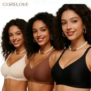 CORELOVE jelly wireless push-up bralette seamless push Wireless Push-Up Seamless V-Neck Bralette Adjustable Straps Wireless No Underwire Jelly Bra Everyday Comfort Push Up Seamless T-Shirt Bra with Minimizer Soft Fit Smooth Yarn Basic Underwear  push bra