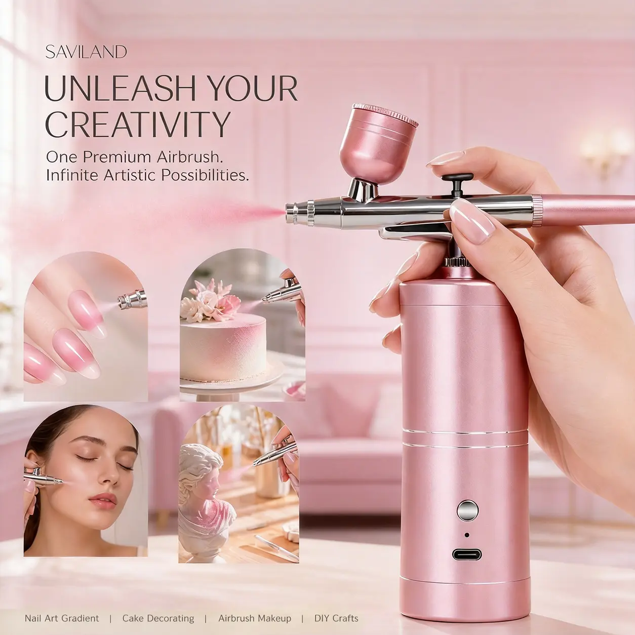 SAVILAND Portable Airbrush Kit – 25 PSI Precision Nail Airbrush for Gel, Ombre & French Nail Art, 0.3mm Nozzle, Easy & Travel-Friendly summervibes