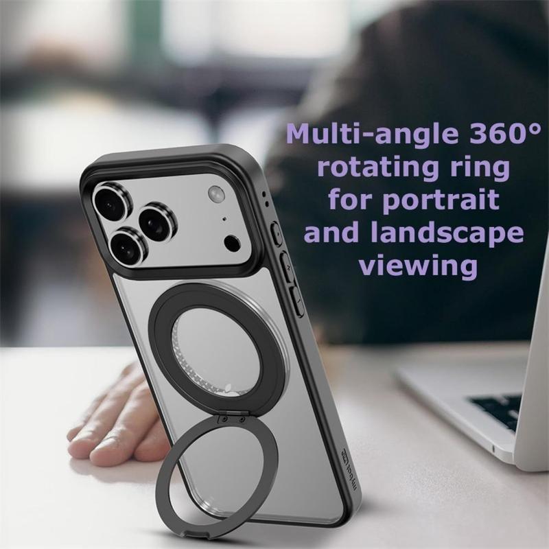JIACC MagSafe Magnetic 360°Rotation Stand Phone Case For iPhone 17 16 15 14 13 12 Pro Max Plus Air 16E With Ring Holder Frosted Transparent Shockproof Protection Protective Phone Cases Cover