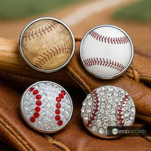 Baseball Snap Jewelry Ginger Charm, 18MM Sports Team Ball Button, Fits Custom Bracelets, Necklaces, Keychains, Rings,  Snap Jewelry, Fits 18MM Snap Charm Buttons