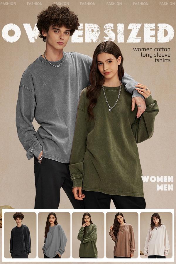 Unisex Oversized Sweatshirt for Men Women Vintage Loose Fit Cotton Pullover Crewneck Baggy Acid Wash Long Sleeve Basic T-Shirt for Casual Wear Y2K,back to school,back to school shopping