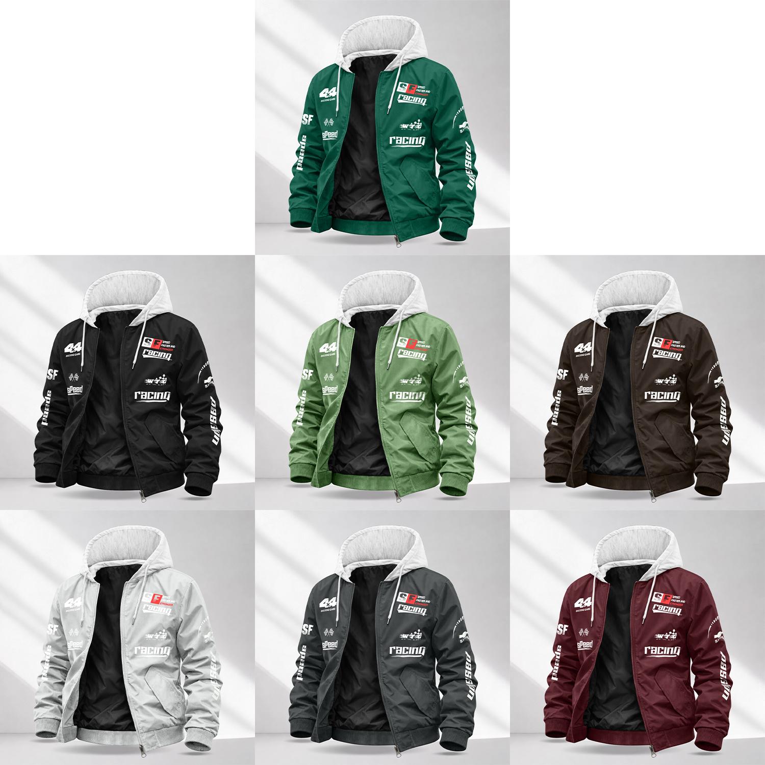 Men’s Letter Print Casual Jacket — Drapey, Wrinkle-Resistant fabric ; Color-Blocked Design with Hood and Drawstring; Retro Racing Style; Perfect for Going Out, Commuting, and Dates; A Stylish, Versatile Outerwear Piece