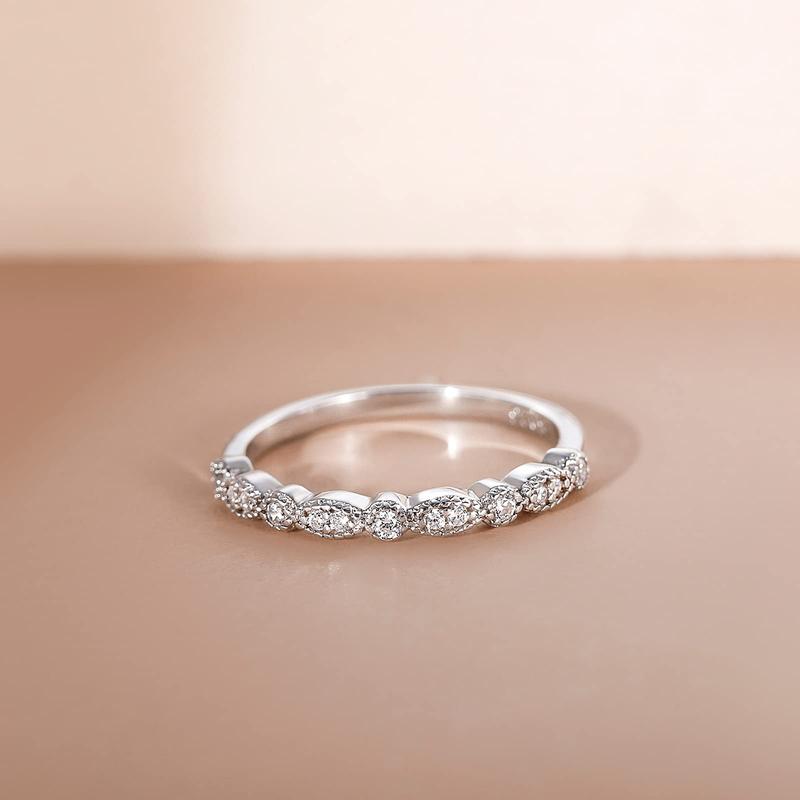 EAMTI 925 Sterling Silver Wedding Band for Women Cubic Zirconia Marquise & Round Milgrain Half Eternity Stackable Ring EAMTI 925 Sterling Silver Wedding Band for Women Cubic Zirconia Marquise & Round Milgrain Half Eternity Stackable Ring