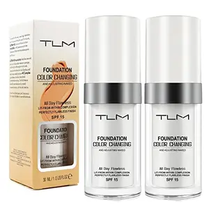 2 Pack TLM Color Changing Foundation Liquid Base Makeup Change To Your Skin Tone By Just Blending, white full coverage foundation Flawless New