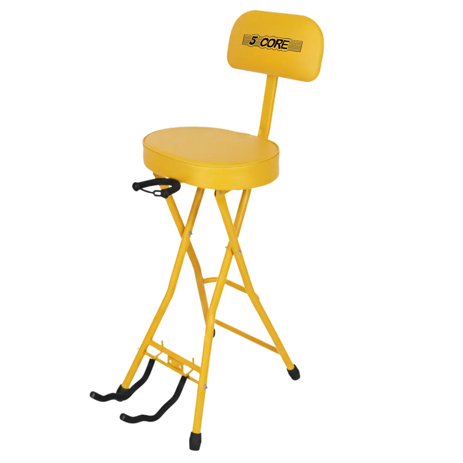 5 CORE Adjustable Guitar Stool with Back Support, Foldable Foot Rest, Padded 12in Seat (3.15in Cushion), 29in Height, Ideal for Adult Guitar Play (Acoustic, Electric, Bass) - Yellow, 12 Inch Seat
