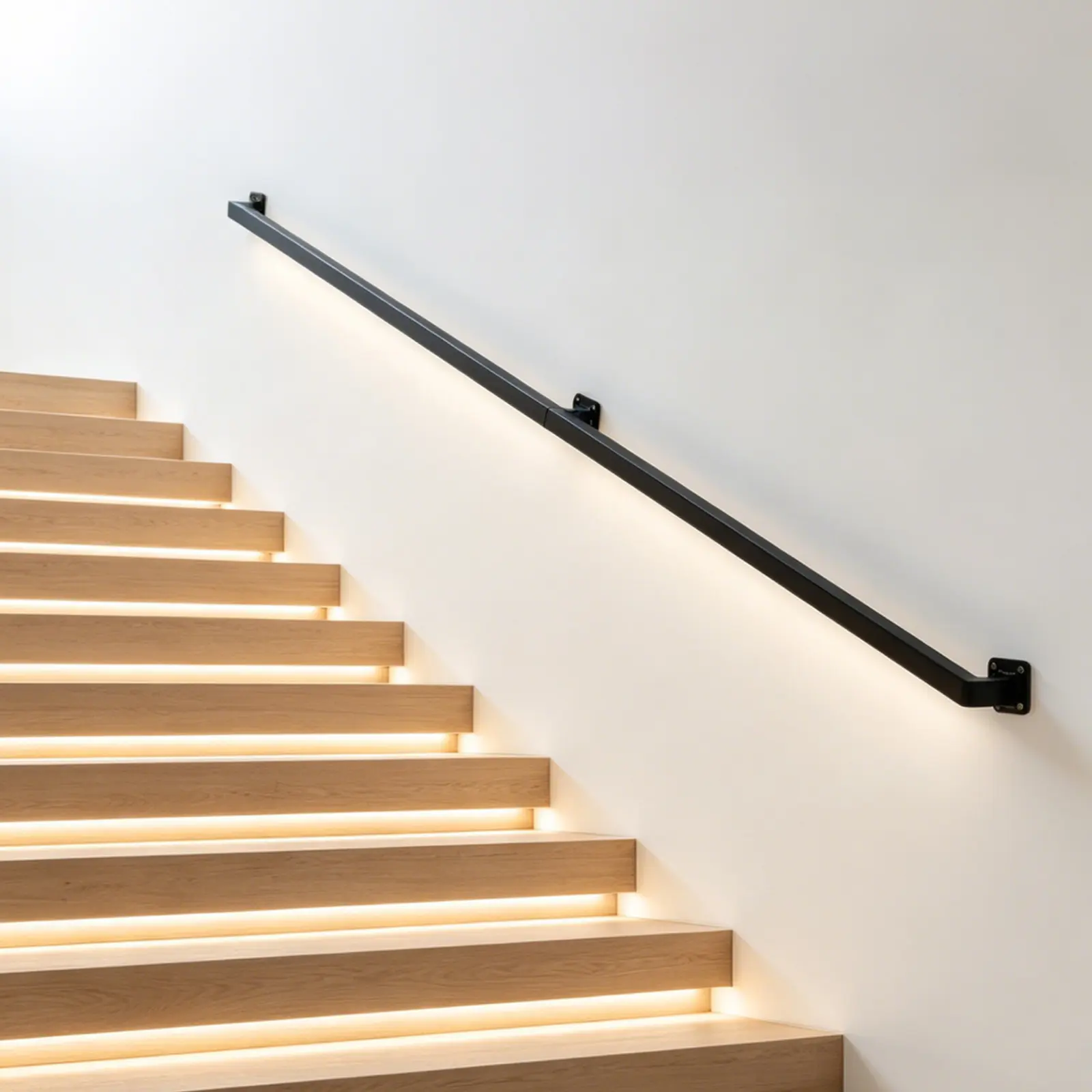 Modern Black Metal Stair Railing – Industrial Wall-Mounted Handrail for Indoor & Outdoor Safety – Heavy Duty Support Bracket – 500lbs Load Capacity – Ideal for Loft, Porch, Deck