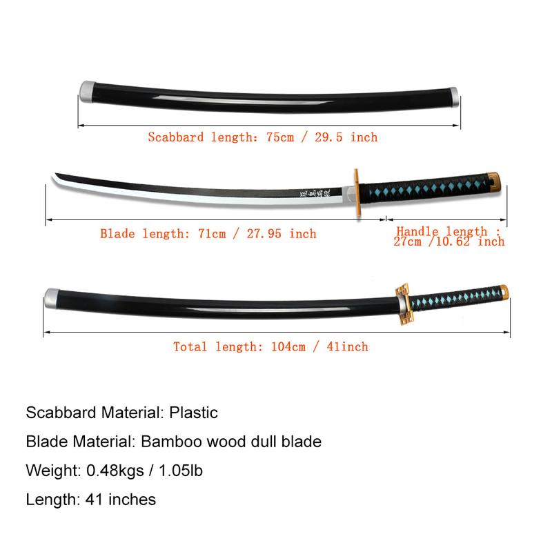 Anime Bamboo Wooden Demon Dull Blade Slayer Sword Tokitou Muichirou 41 Inches Cosplay Role Playing Collection with Belt Holder Stand Display for Halloween