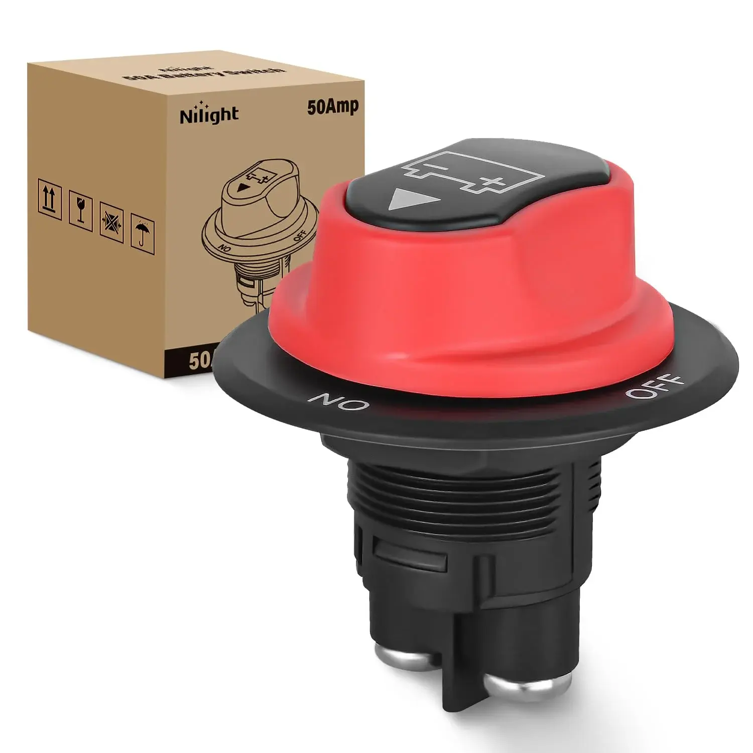 Nilight 50A Heavy Duty Battery Disconnect Switch - ABS Plastic Electrical Switch with Safe Cutoff, for On-Off Control in Cars, Trucks, Fog Lights, Home Improvement (Wiring Diagram Compatible)