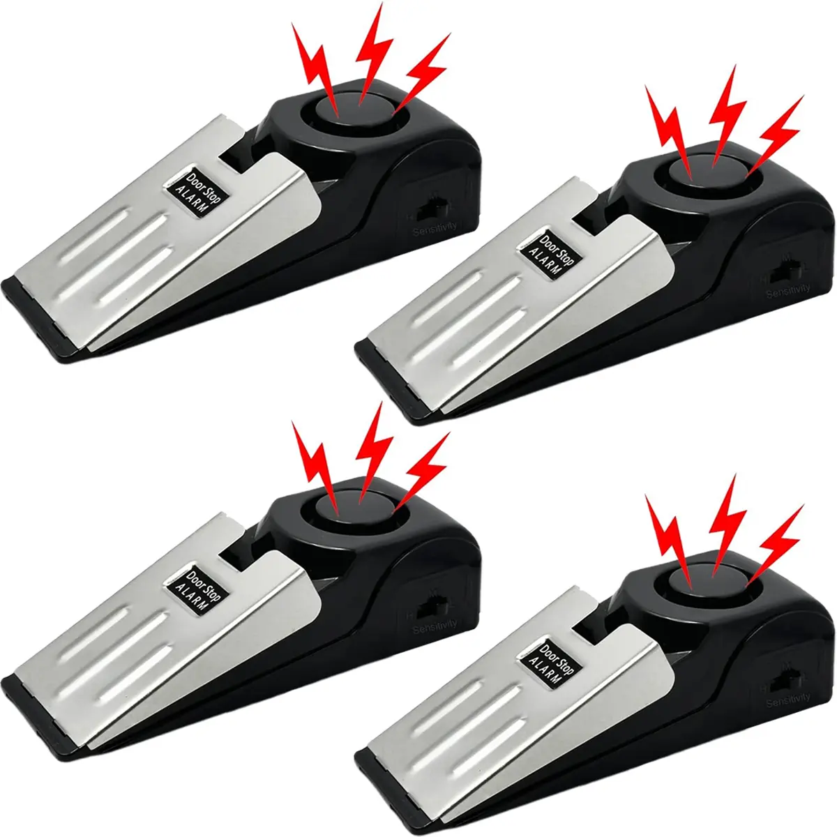 2/4-Pack Home Security Door Stopper Alarm - Easy to Install No Tools Needed, 3 Sensitivity Modes, 120DB Loud Anti-Theft Alarm, Stainless Steel Pressure-Resistant, Instant Alarm When Pushed