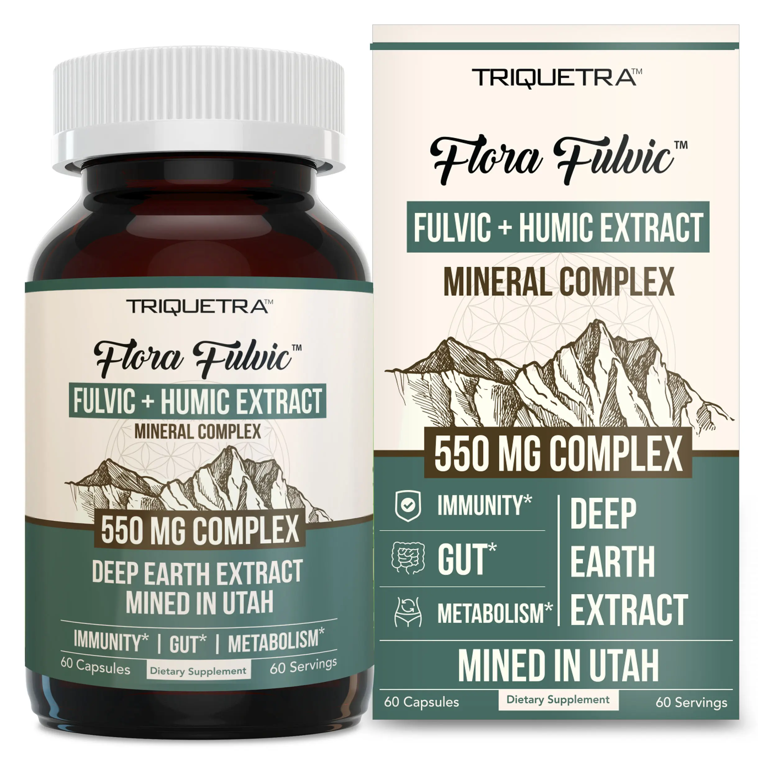 Flora Fulvic | Natural Trace Mineral Complex – 550 mg, Mined in Utah, Supports Gut Health, Digestion, and Overall Wellness – 60 Capsules