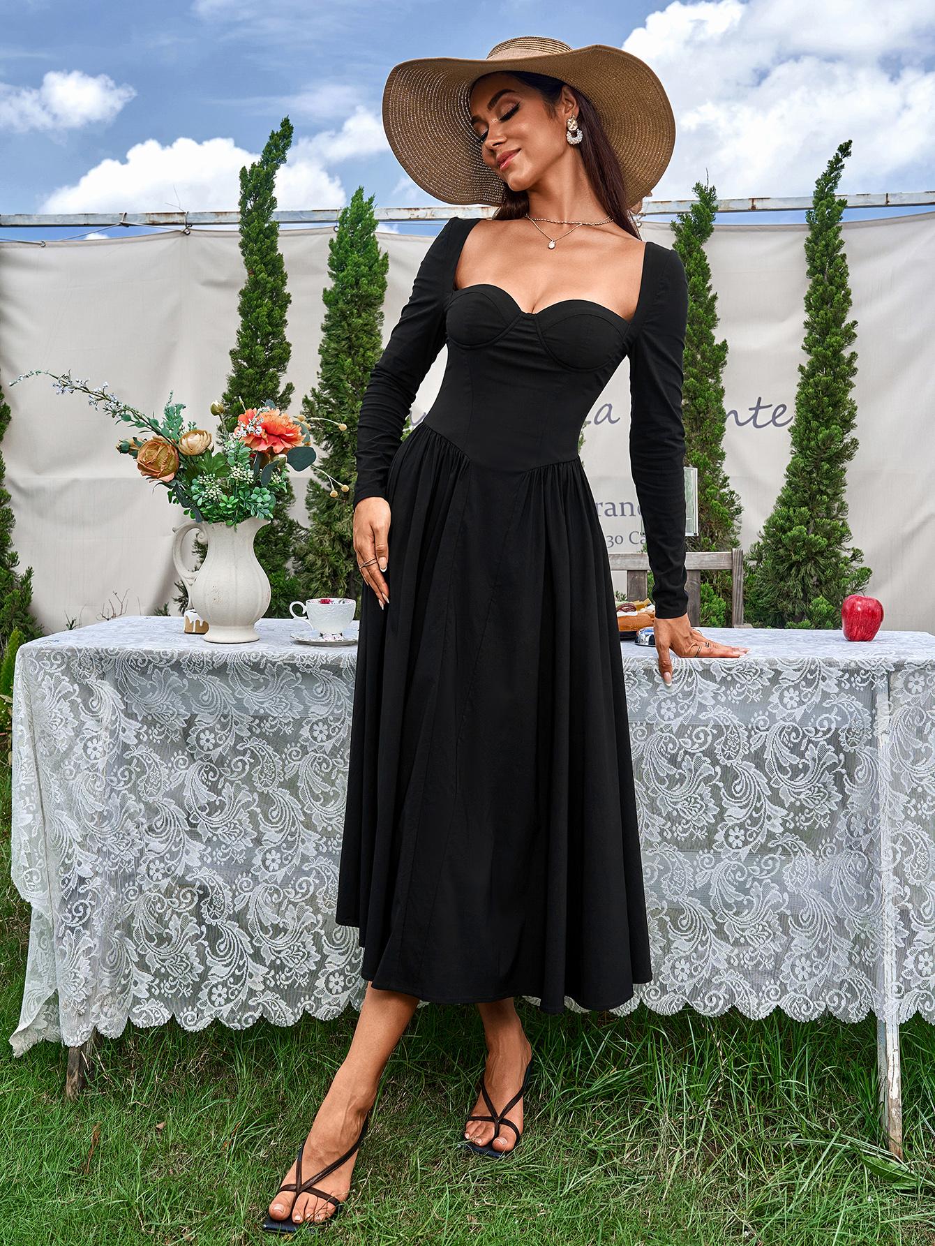 Solid Color Long sleeve Backless Tie Bodycon Dress, Elegant Formal Evening Gowns, Women Cocktail Dress