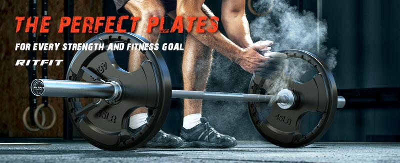 RitFit Olympic Rubber Grip Plates for Barbell, 2-Inch Weight Plates for Weightlifting and Strength Training in Home & Gym, Single, Pair and Sets(2.5/5/10/25/35/45 LB)