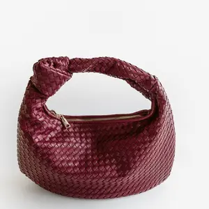 Maroon Woven Knot Shoulder Purse