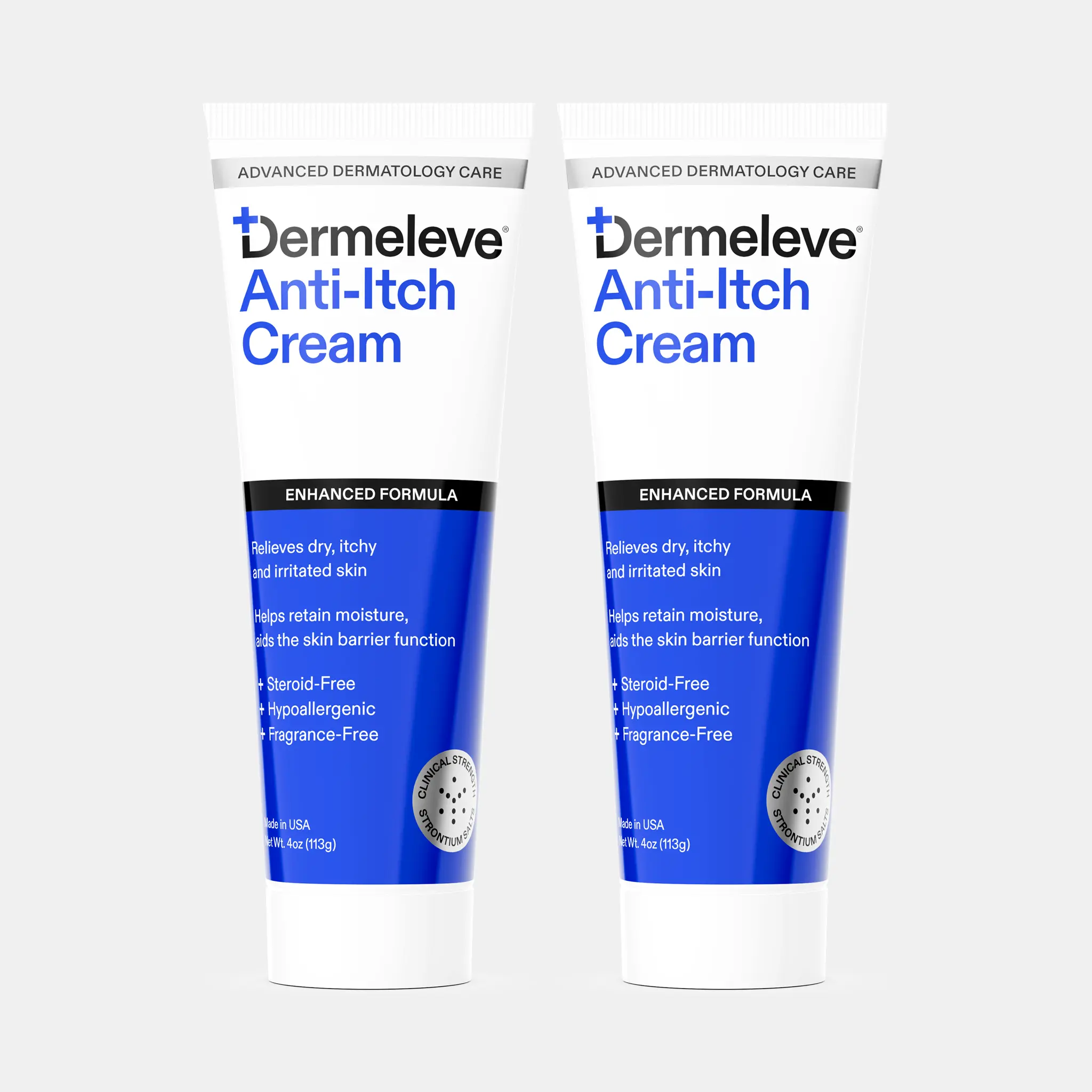 Dermeleve Cream 4oz (2 Pack) - Moisturizing Itch Relief Cream with Shea Butter, Hyaluronic Acid & Vitamins for Smooth Skin