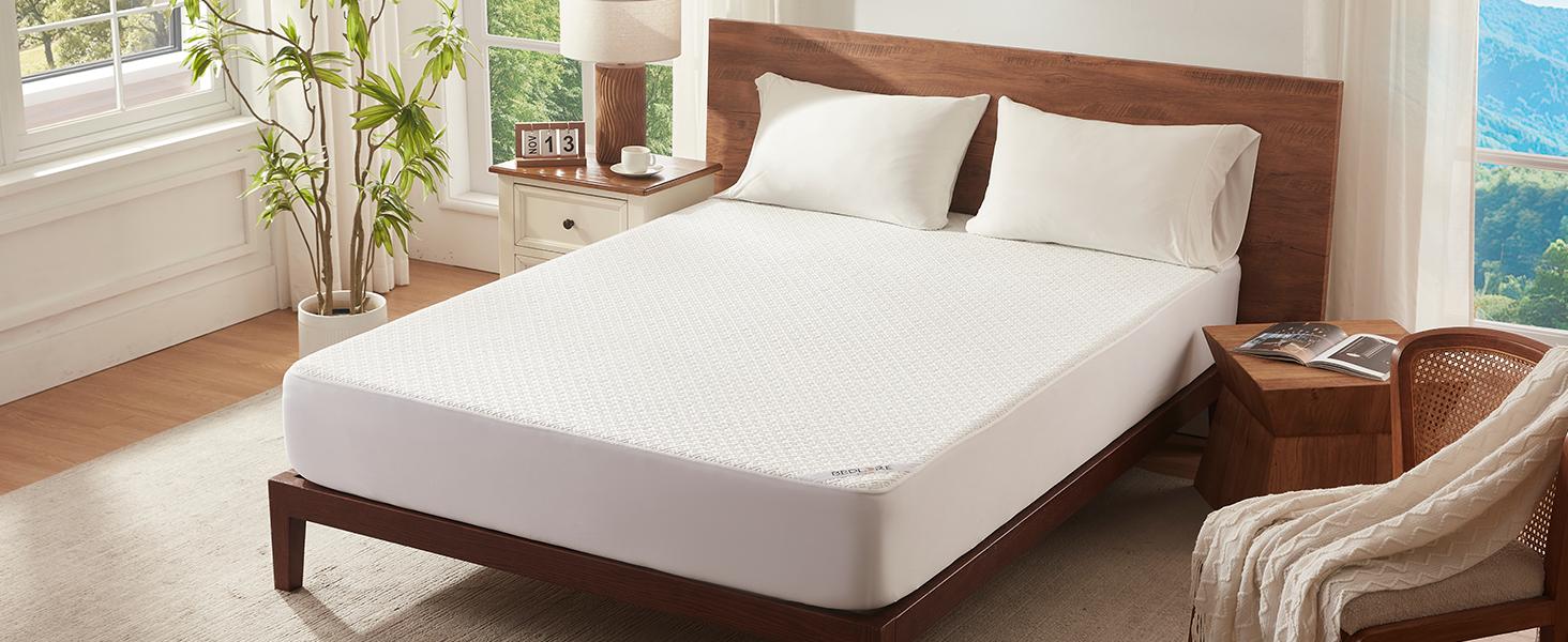 SpringGlowUp【BEDLORE】Breath Easy Grid Waterproof Fitted Sheet – Ultra-soft, breathable deep pocket mattress cover with non-slip elastic. Noiseless, washable, secure fit for hotels, apartments, kids' beds