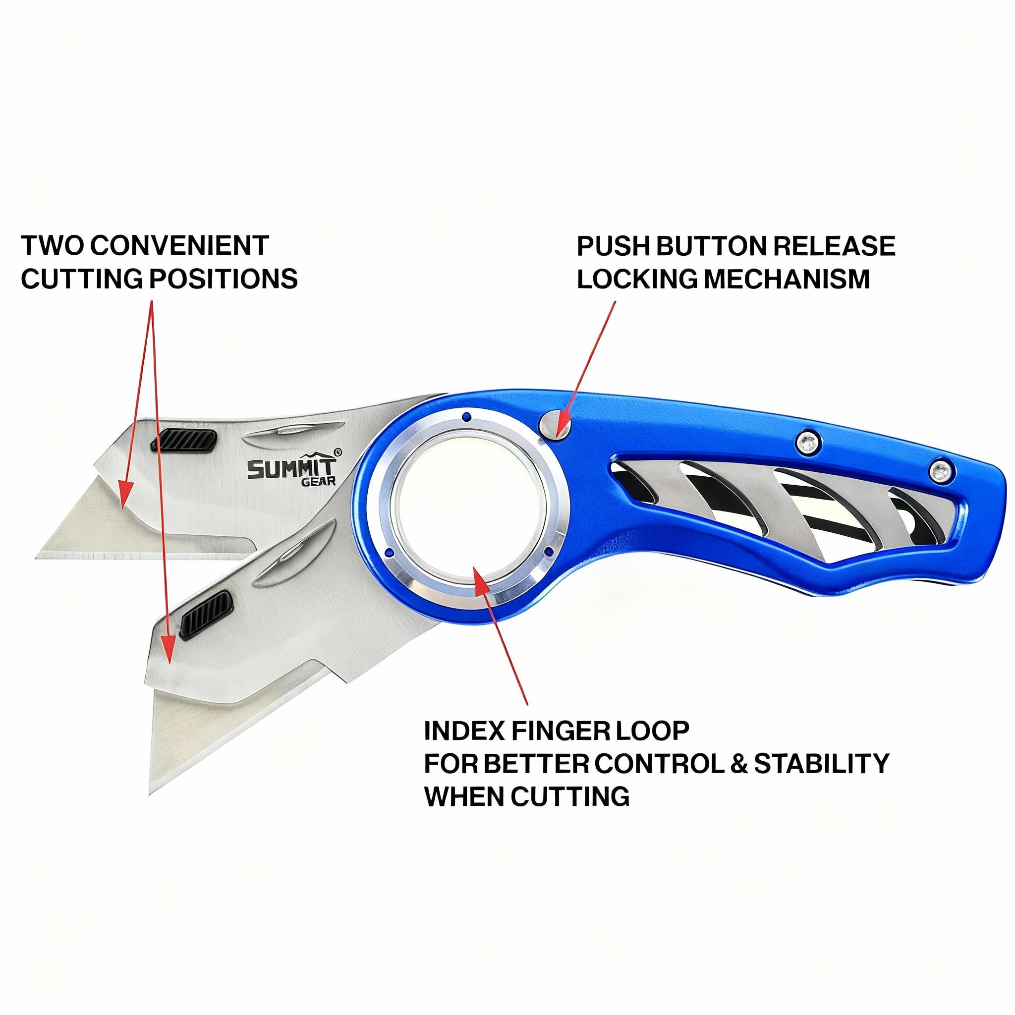 EDC Folding Box Cutter, Compact Lightweight Aluminum Handle Tool with 5 SK5 Replacement Blades, All- Metal, Belt Clip, Mens Gifts for Home & Office, Outdoor Work