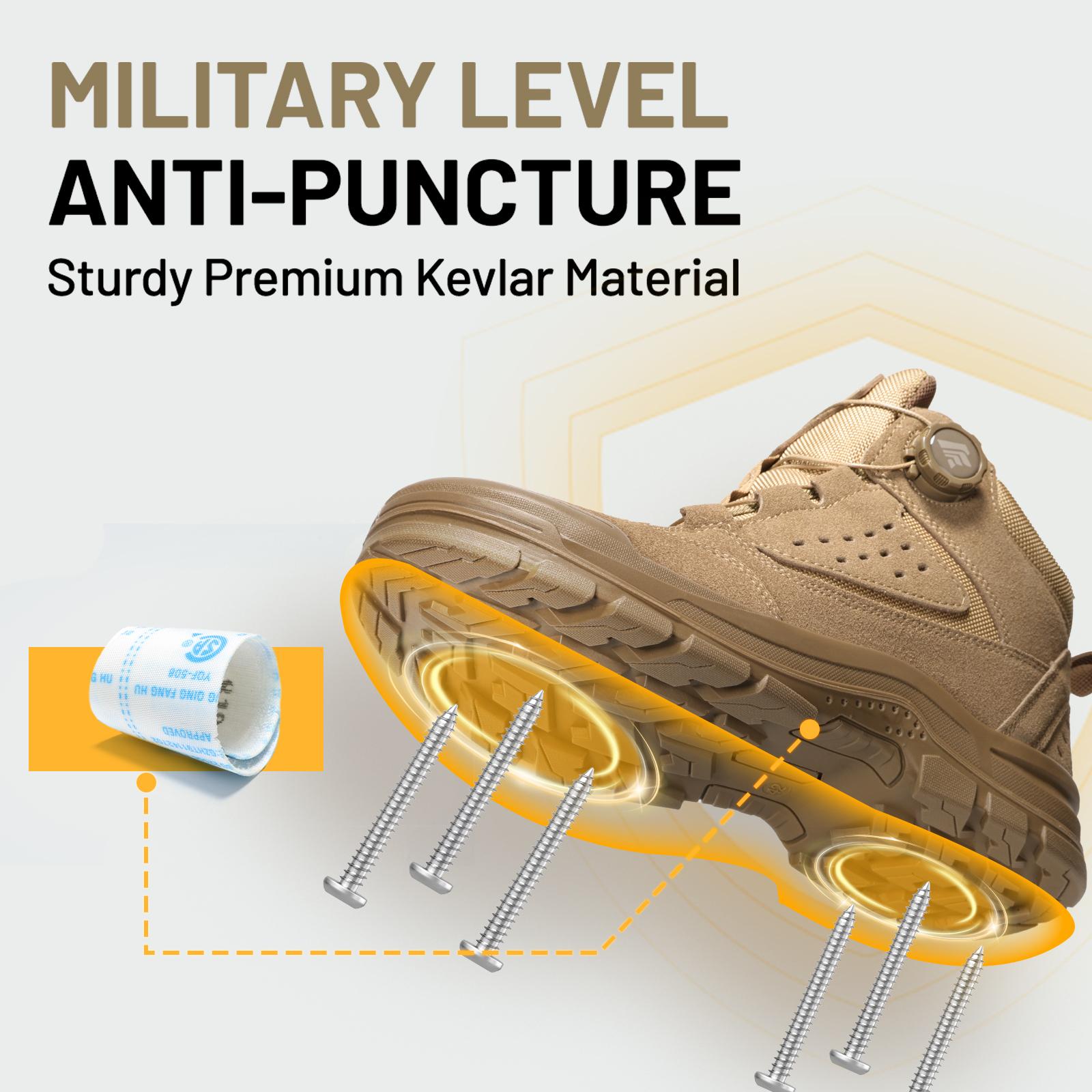 Furuian Steel Toe Boots for Men Women Comfortable Lightweight Work Boots for Men Slip Resistant High Top Steel Toe Rotating Buckle Safety Shoes Puncture Proof Indestructible Construction Shoes