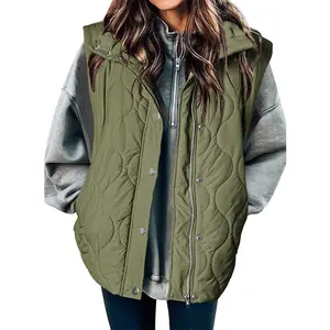 EVALESS Women's Casual Puffer Vest Oversize Lightweight Quilted Jacket Button Zip Up Stand Collar Sleeveless Coat Outerwear 2026 Fashion Green Cozy Boyfriend-Style Winter Outfits