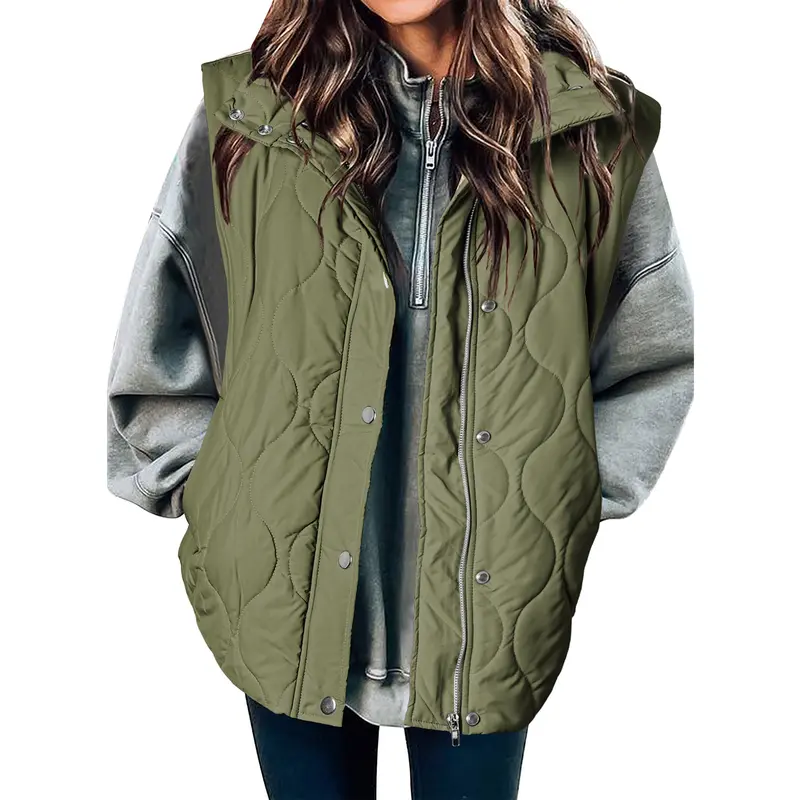 EVALESS Women's Oversize Padded Collared Casual Puffer Vest - Soft Quilted Sleeveless Tops, Button-Zip Up, Lightweight Women's Clothes, 2026 Fashion Green Boyfriend-Style Winter Outerwear (Back to School)