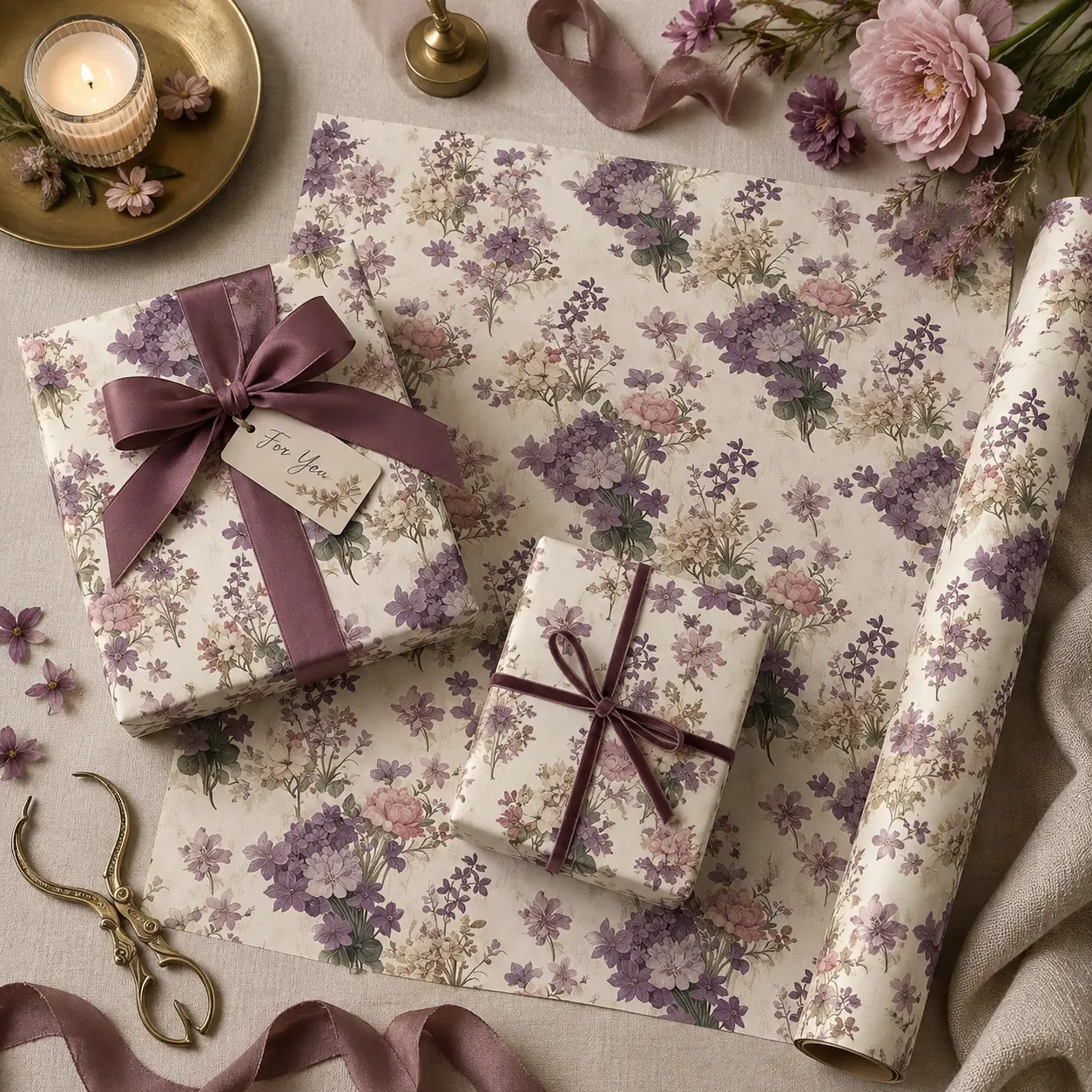 Vintage Purple Hydrangea Floral Gift Wrapping Paper Sheet - Elegant Botanical Bouquet Wrap for Birthday Mothers Day Decor