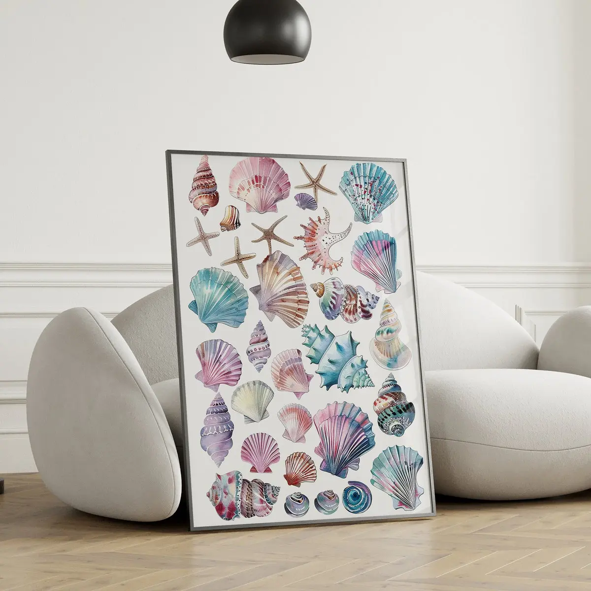 Ocean Nursery Wall Art, Coastal Seashell Poster, Under the Sea Beach Print for Kids Room & Nursery Decor, Unframed