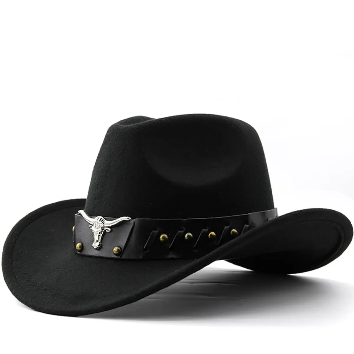 Unisex Retro Wool Felt Cowboy Hat, Classic Western Style with Rolled Edge & Cow Label, Riding & Outdoor Sports Hat