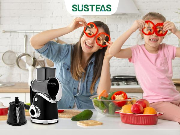 SUSTEAS 6-in-1 Kitchen Multi-Purpose Grater – Strong Suction Vegetable Slicer, Cutter & Ice Crusher with Hand Guard
