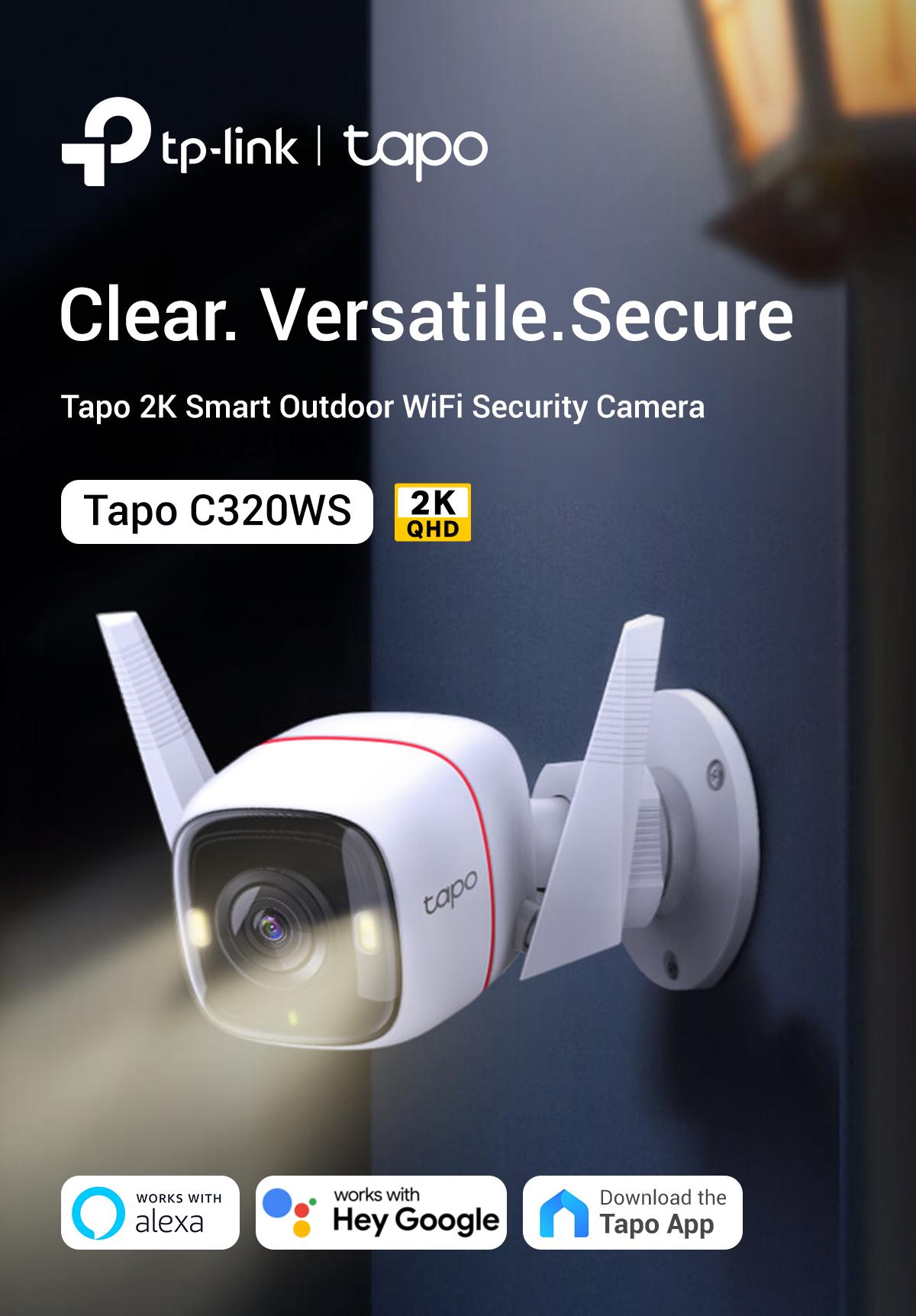 TP-Link & Tapo C320WS Outdoor Security Camera 2K QHD 4MP Starlight Color Night Vision Free AI Detection IP66 Weatherproof 512GB SD Cloud Storage Works with Alexa & Google Home - White