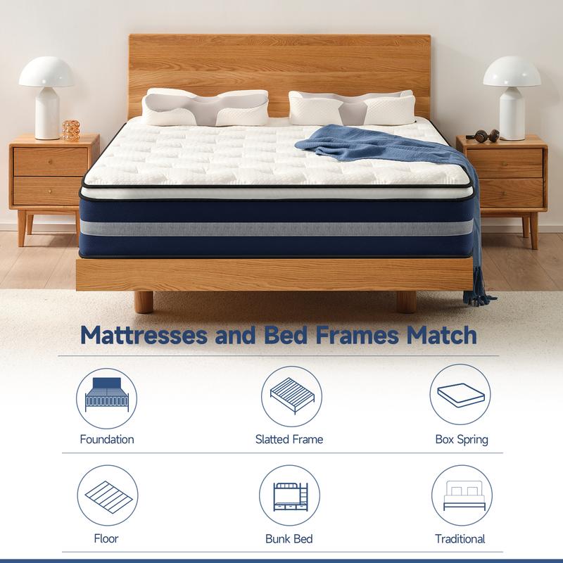 10/12 Inch Twin Full Queen Hybrid Mattress,Memory Foam and Individual Pocket Springs,Hybrid Mattress Medium Firmness for Pressure Relief, Motion Isolation & Support,Lumbar Support,CertiPUR-US Certified,Comfortable Sleep,Boxed mattress,Mattress Outlet