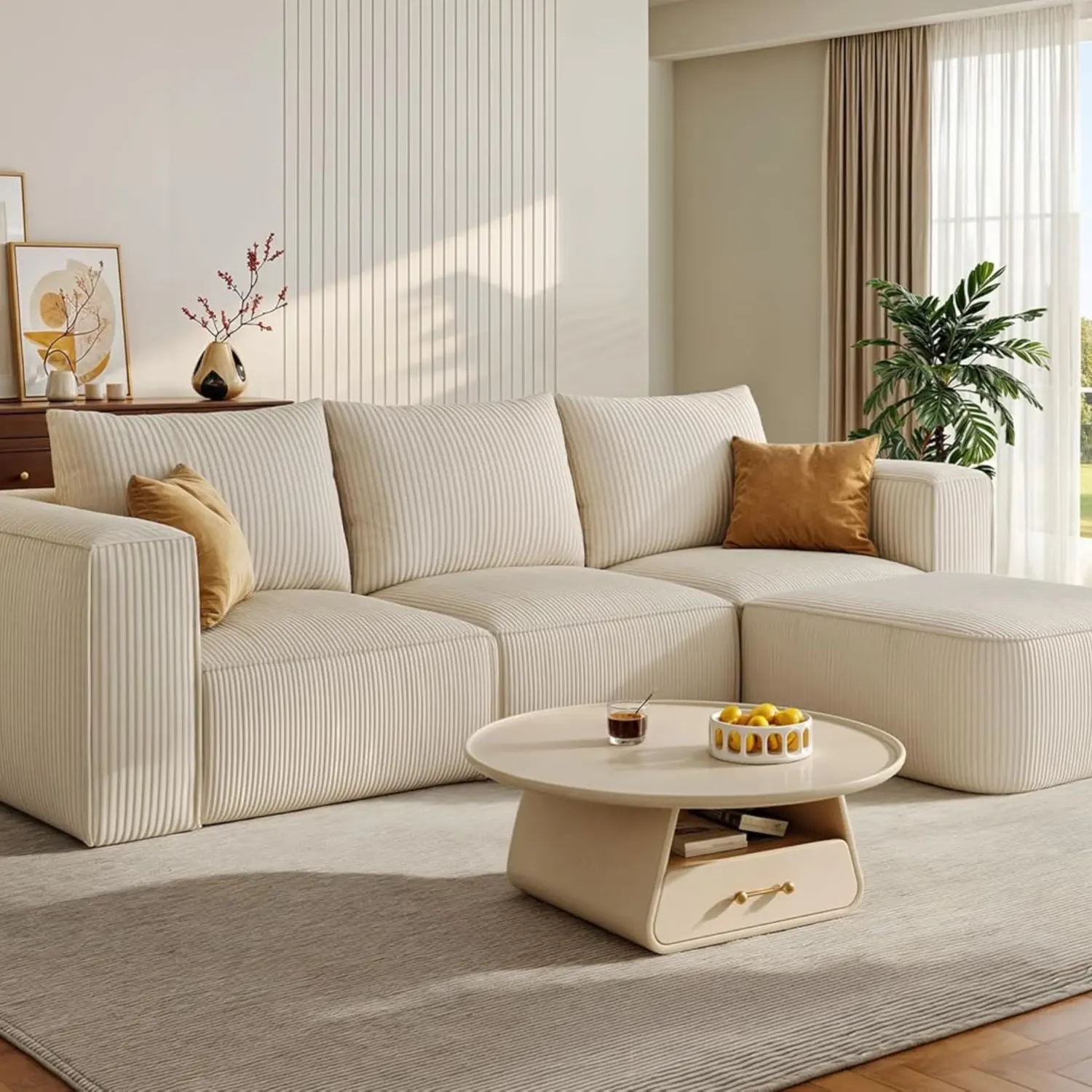 Yitahome Oversized Cloud Sectional Couch: Deep Modular Sofa with Pillows, Luxurious Corduroy Upholstered Couches for Living Room, Bedroom, Apartment, Office, No Assembly Required, Milky White