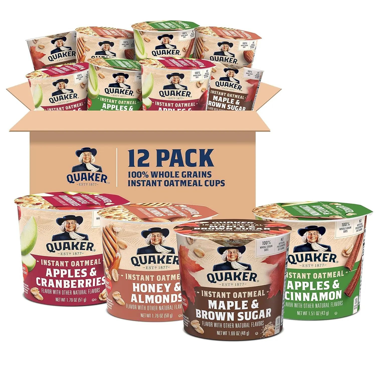 Quaker Instant Oatmeal Express Cups - 4-Flavor Variety Pack, 1.76 oz (Pack of 12), Food for Breakfast