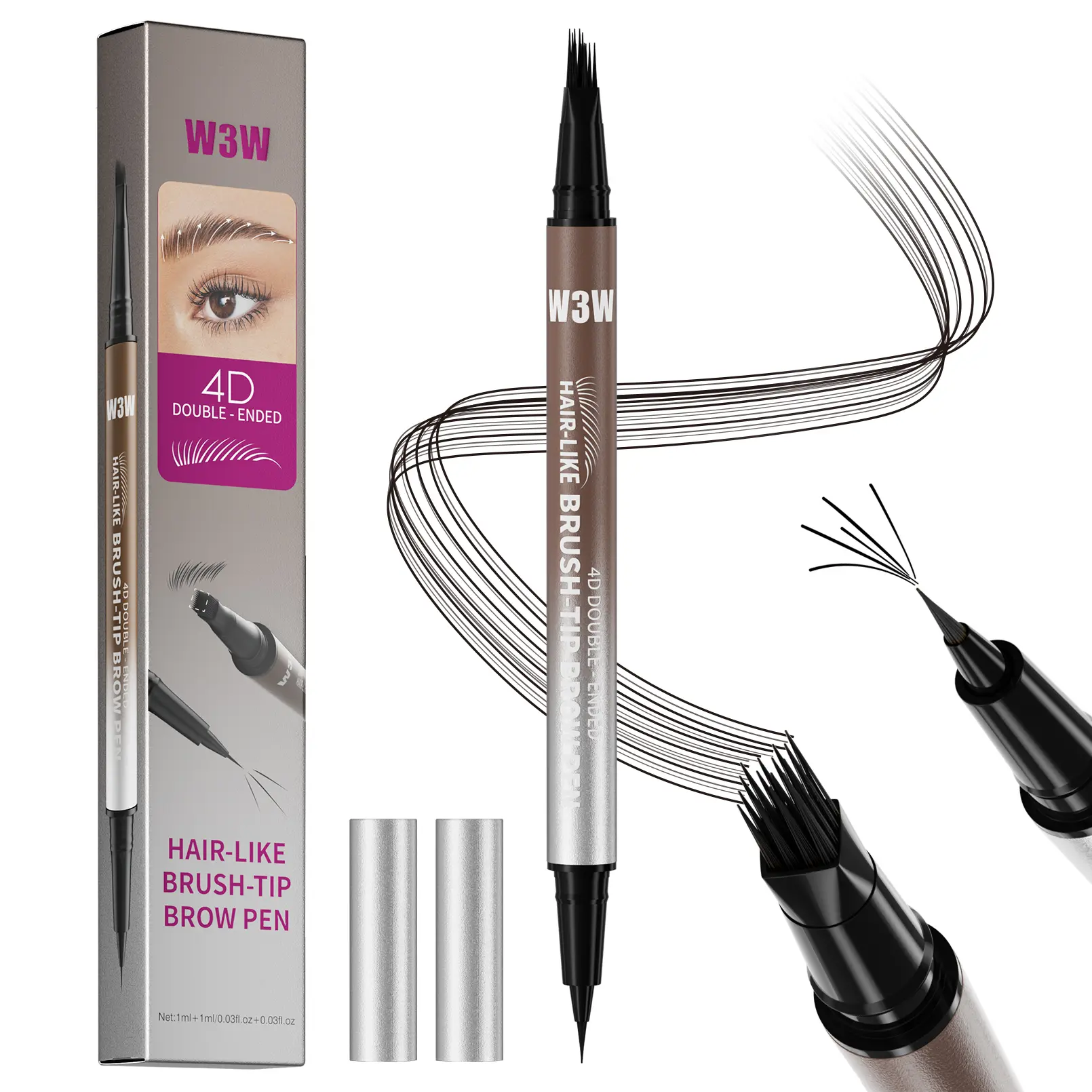4-Fork  Liquid Brow Pen | Instant 3D Microblade Effect with Automatic  | Smooth Non-Dry Formula | 15° Brush Gradient for Perfect Brows in Seconds