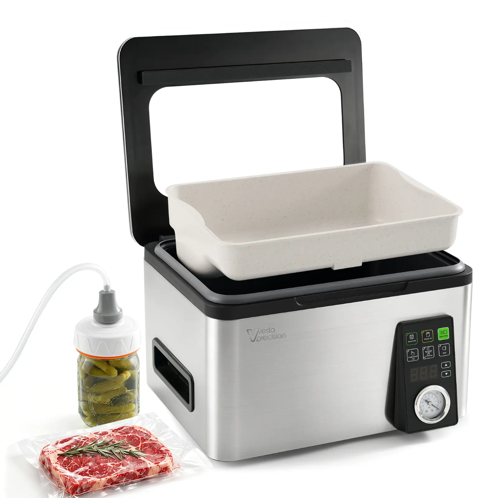 Vesta Precision V513 Chamber Vacuum Sealer, 360W Powerful Vacuum Pump, Vacuum Packing Machine for Liquids, Meats, Marinades & Sous Vide Preparation, Smart Auto Vacuum Control, Easy-Clean Removable Tray, 12" Washable Seal Bar, 2-Year Warranty
