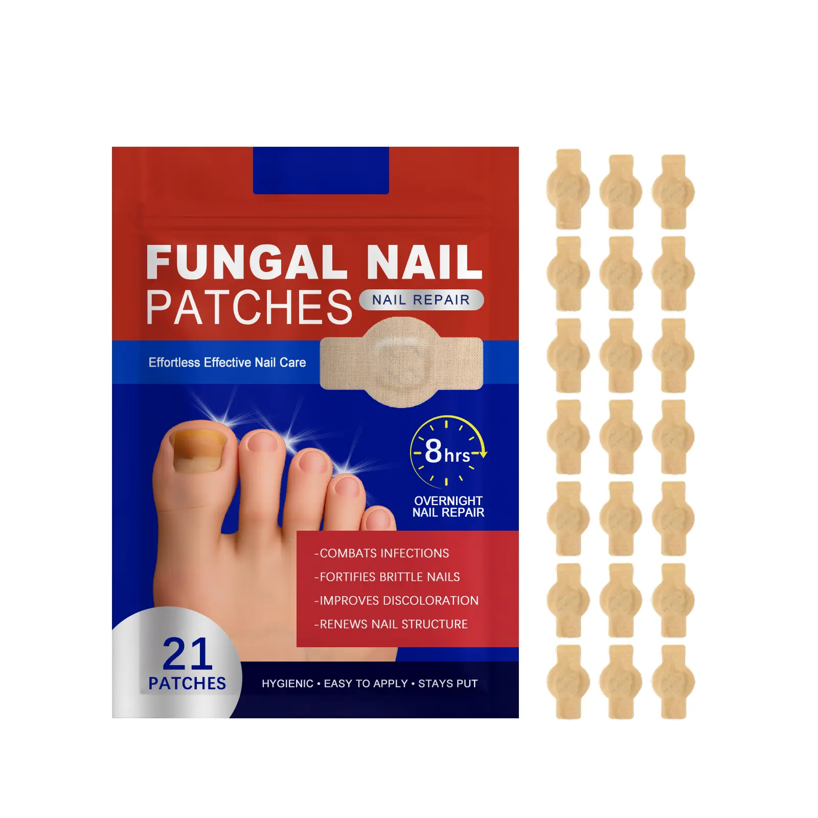Nail Patch – 21-pack of toe and finger nail treatment products, gentle and long-lasting, for repairing damaged nails, discolored nails, suitable for night or daily use, suitable for both men and women or easy to use, nail repair patch
