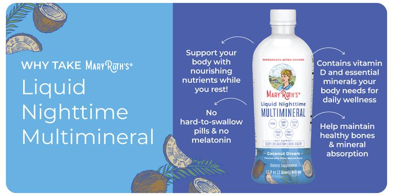 MaryRuth's Liquid Nighttime Multimineral - NO Melatonin - Bedtime Routine - Magnesium - Calcium - Zinc - Sugar Free - Vegan - Gluten Free - 32 Fl Oz